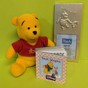NEW Winnie the Pooh & Piglet Photo Frame, Plush Pooh Rattle, & Board Book